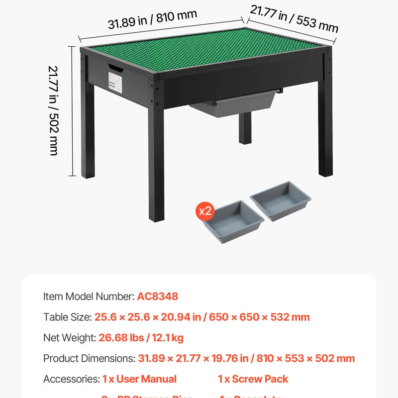 VEVOR bērnu koka aktivitāšu galds ar divpusēju virsmu, universāls rotaļu galds ar 2 uzglabāšanas kastēm, piemērots bērniem no 3 gadu vecuma, ar plašu glabāšanas vietu, melns