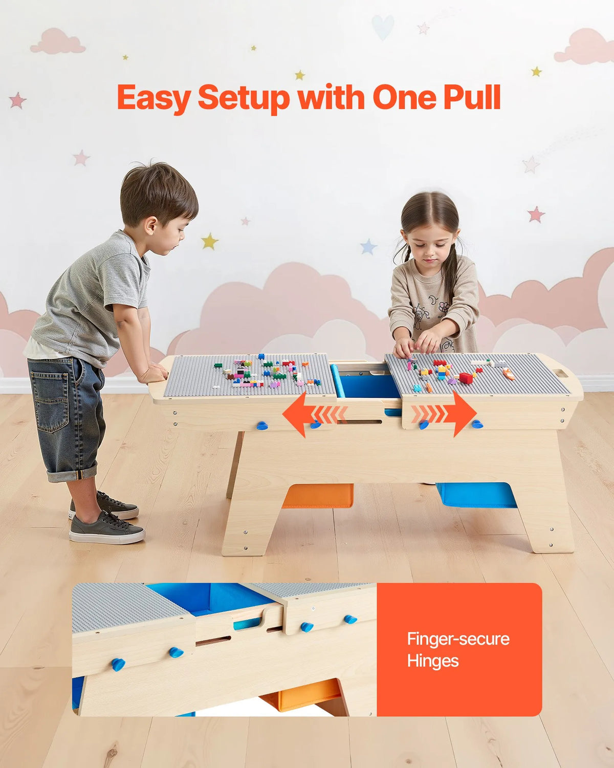 VEVOR Children's Double-Sided Wooden Activity Table with 200 Building Blocks and 3 Storage Boxes, from 3 Years