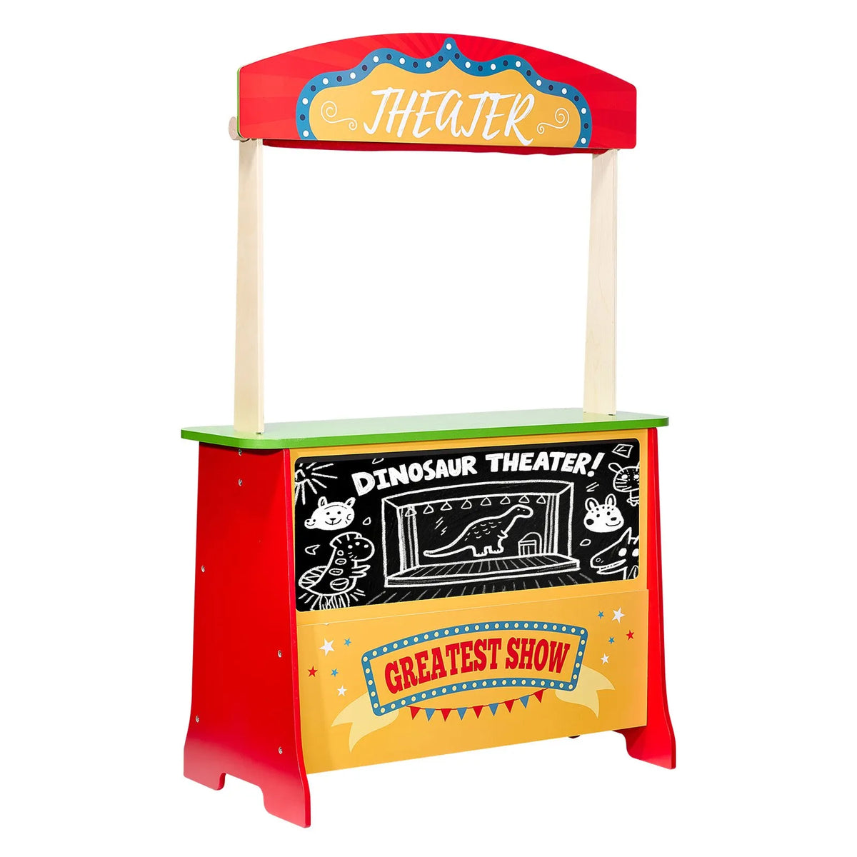VEVOR Wooden Toy Shop and Puppet Theatre 2 in 1 with Blackboard and Cash Register