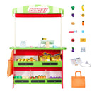 VEVOR koka leļļu teātris ar aizkariem, 2-in-1 apgriežams rotaļu veikals, divpusējs pārtikas veikala rotaļu komplekts ar tāfeli un kases aparātu, bērnu lomu spēļu tirgus stends, dāvana zēniem un meitenēm