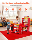 VEVOR bērnu pārtikas veikala rotaļu komplekts, koka rotaļu veikals ar iepirkumu somu, bērnu lielveikala lomu spēļu komplekts ar konveijera lenti, skeneri, kases aparātu un reālistiskiem svariem, dāvana zēniem un meitenēm