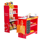 VEVOR bērnu pārtikas veikala rotaļu komplekts, koka rotaļu veikals ar iepirkumu somu, bērnu lielveikala lomu spēļu komplekts ar konveijera lenti, skeneri, kases aparātu un reālistiskiem svariem, dāvana zēniem un meitenēm