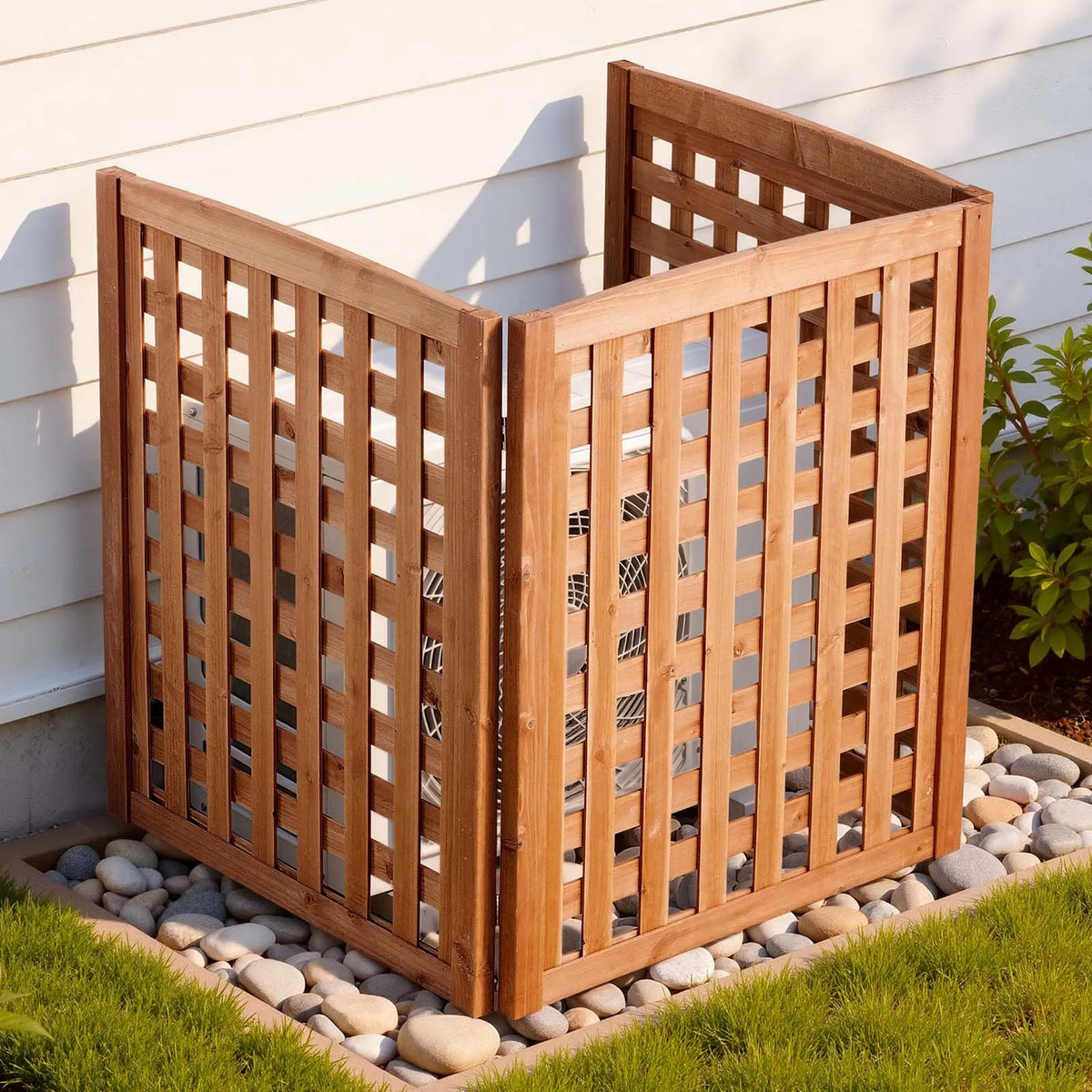 VEVOR koka privātuma žogs 810 × 960 mm, 3 paneļu masīvkoka āra aizslietnis ar regulējamu leņķi un eņģēm pastiprinātu konstrukciju, piemērots gaisa kondicioniera un atkritumu konteineru paslēpšanai dārzā - ZEMLETES.LV