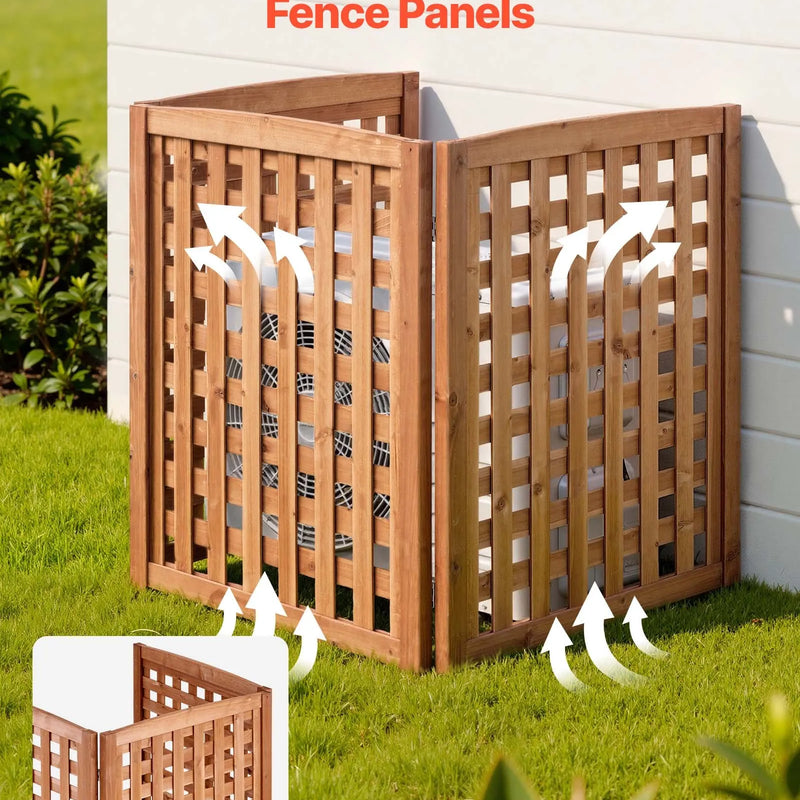 VEVOR koka privātuma žogs 810 × 960 mm, 3 paneļu masīvkoka āra aizslietnis ar regulējamu leņķi un eņģēm pastiprinātu konstrukciju, piemērots gaisa kondicioniera un atkritumu konteineru paslēpšanai dārzā - ZEMLETES.LV