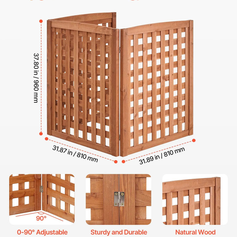 VEVOR koka privātuma žogs 810 × 960 mm, 3 paneļu masīvkoka āra aizslietnis ar regulējamu leņķi un eņģēm pastiprinātu konstrukciju, piemērots gaisa kondicioniera un atkritumu konteineru paslēpšanai dārzā - ZEMLETES.LV