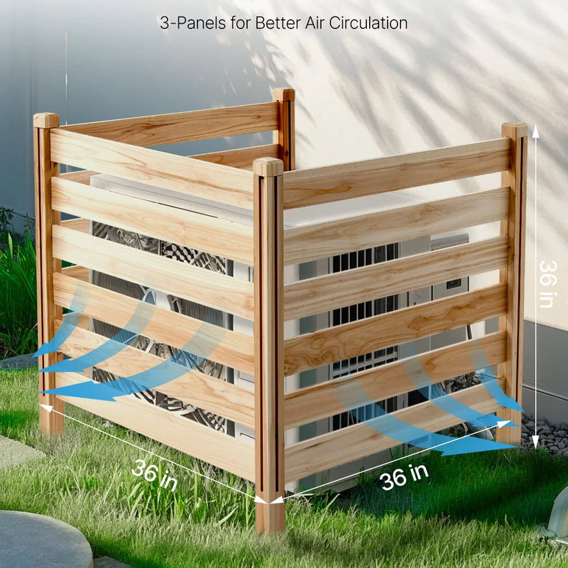 Koka privātuma žogs, 3 paneļi, lamelēts, gaisa kondicioniera pārsegs, 91 × 91 см