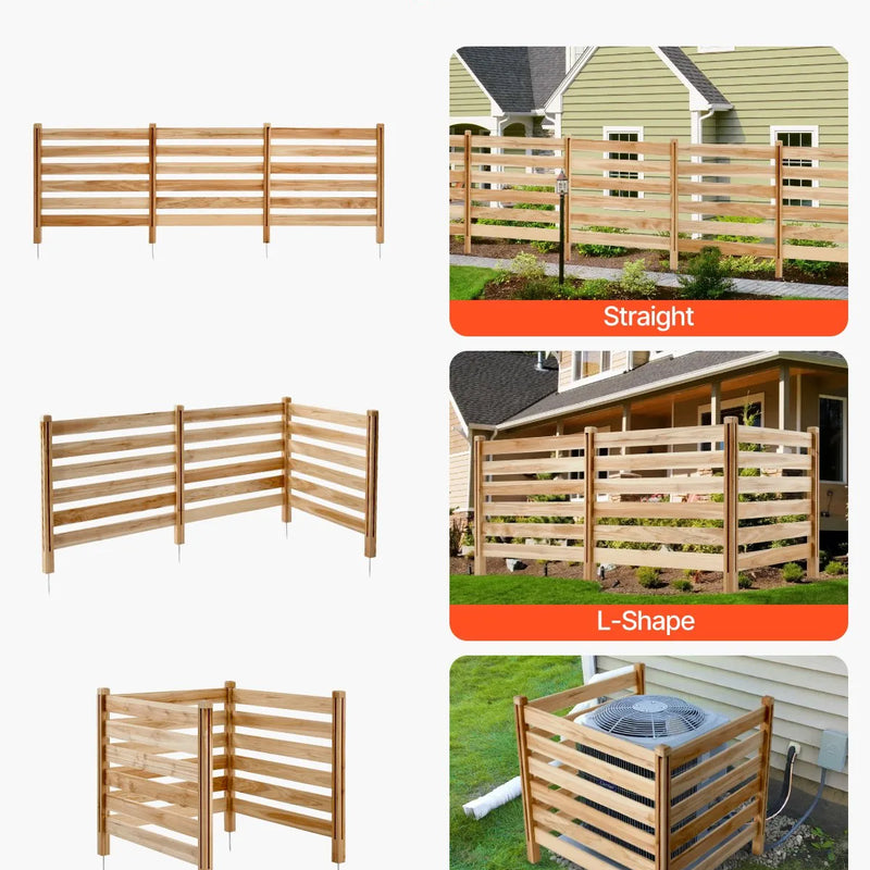 Koka privātuma žogs, 3 paneļi, lamelēts, gaisa kondicioniera pārsegs, 91 × 91 см