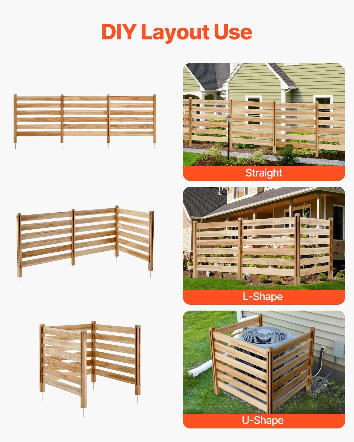 Wooden Privacy Fence, 3 Panels, Slatted, Air Conditioner Cover, 91 × 91 cm