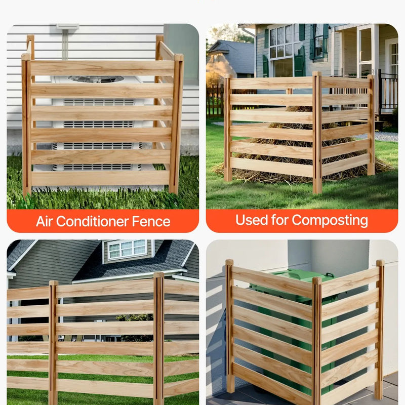 Koka privātuma žogs, 3 paneļi, lamelēts, gaisa kondicioniera pārsegs, 91 × 91 см