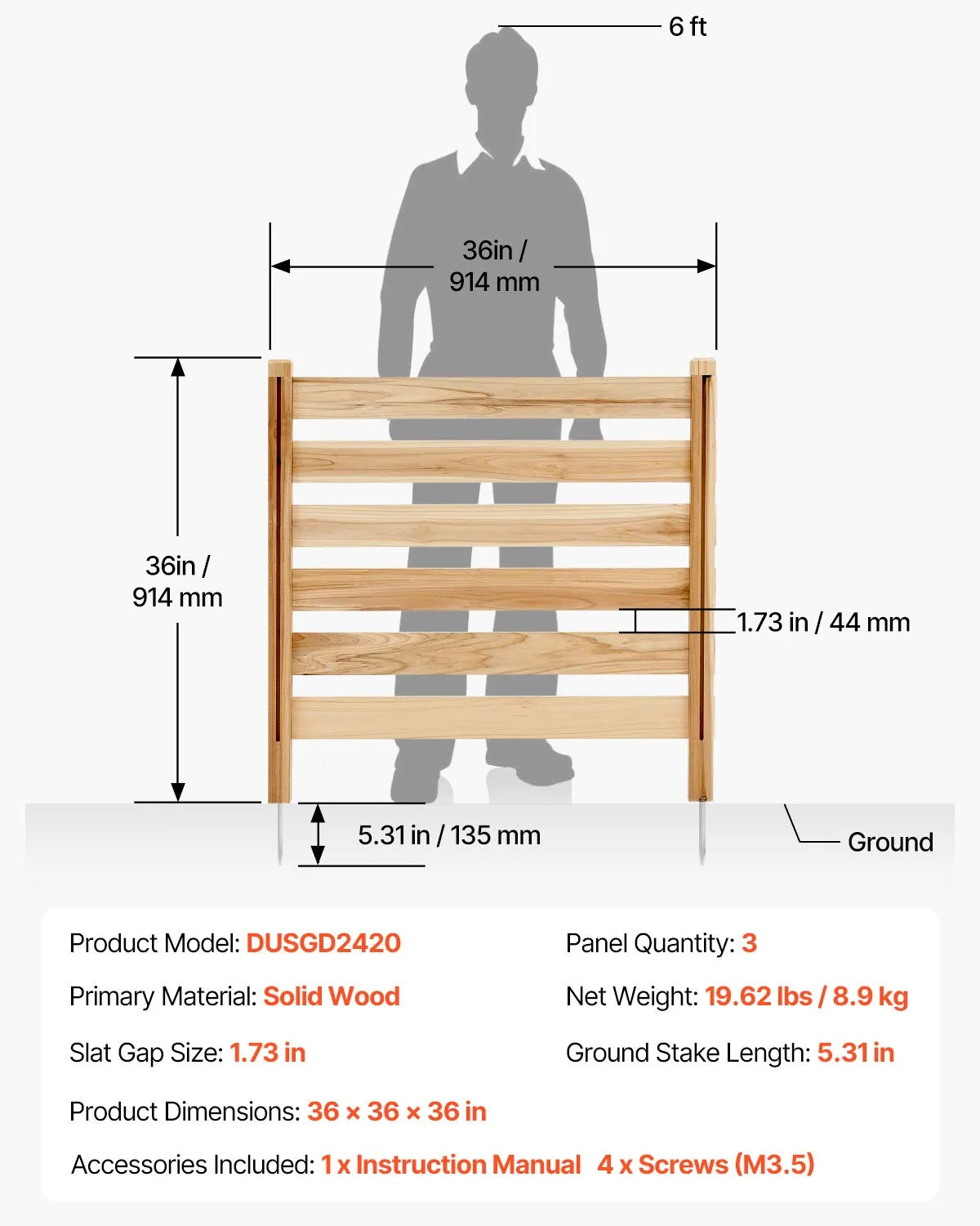 Wooden Privacy Fence, 3 Panels, Slatted, Air Conditioner Cover, 91 × 91 cm