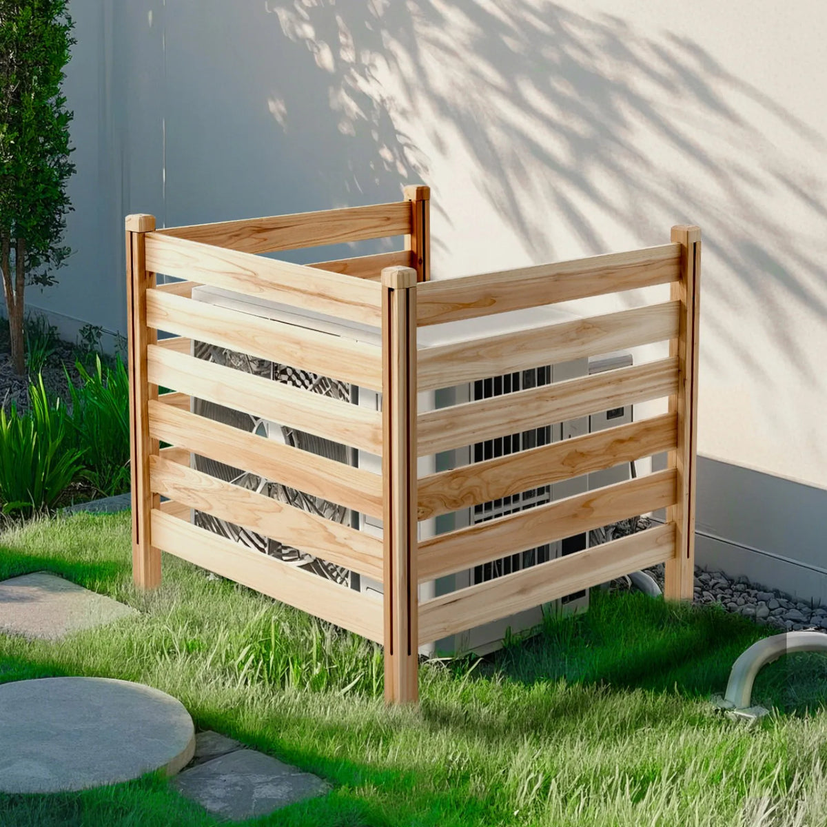 Wooden Privacy Fence, 3 Panels, Slatted, Air Conditioner Cover, 91 × 91 cm