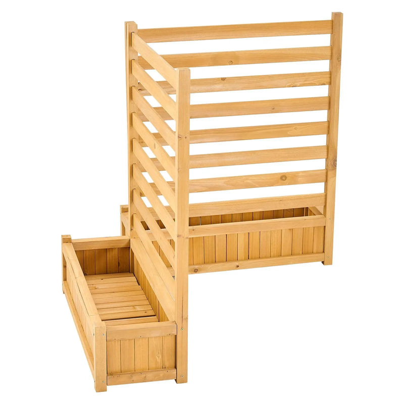 VEVOR koka privātuma žogs 914 × 1143 mm, 2 līstu paneļu masīvkoka āra aizslietnis ar 2 puķu kastēm un metāla mietiem, piemērots gaisa kondicioniera, atkritumu konteineru un dārza zonas norobežošanai pie baseina - ZEMLETES.LV