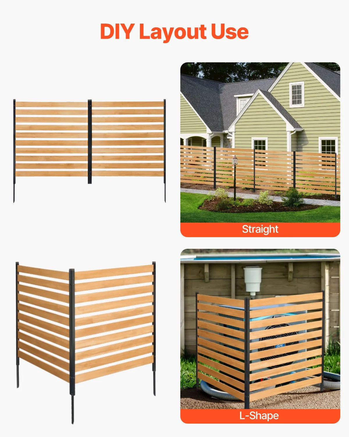 VEVOR Wooden Privacy Fence, 965 × 1067 mm, 2-Panel Slatted Air Conditioner Cover with Metal Stakes, Easy DIY Installation, Outdoor Waste Bin Hider for Garden Decoration