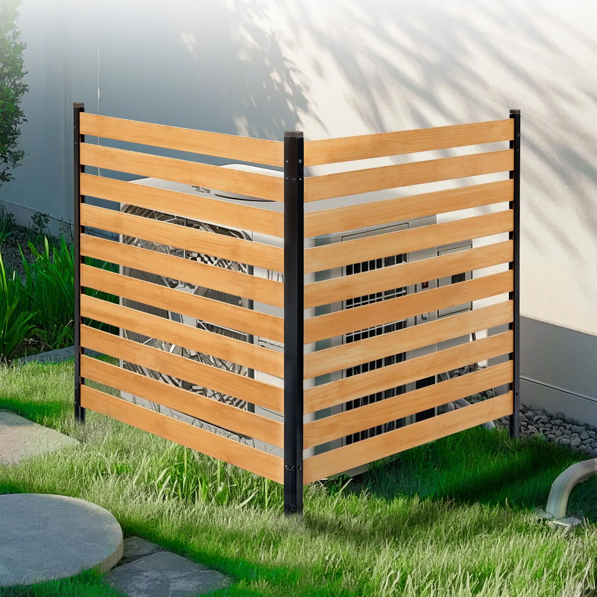 VEVOR Wooden Privacy Fence, 965 × 1067 mm, 2-Panel Slatted Air Conditioner Cover with Metal Stakes, Easy DIY Installation, Outdoor Waste Bin Hider for Garden Decoration