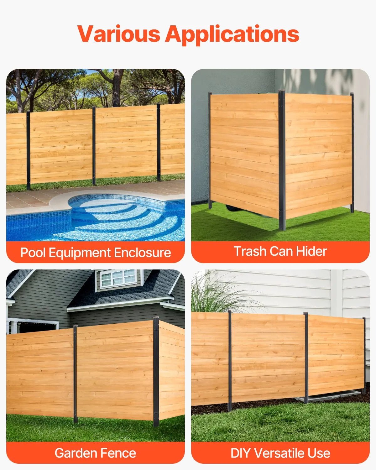 VEVOR koka privātuma žogs, 965 x 1067 mm, 2 paneļu masīvs gaisa kondicioniera aizsargžogs ar metāla mietiņiem, viegla DIY uzstādīšana, āra atkritumu tvertnes aizsegs dārza dekorēšanai - ZEMLETES.LV