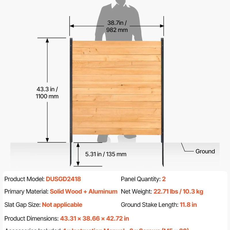 VEVOR koka privātuma žogs, 965 x 1067 mm, 2 paneļu masīvs gaisa kondicioniera aizsargžogs ar metāla mietiņiem, viegla DIY uzstādīšana, āra atkritumu tvertnes aizsegs dārza dekorēšanai - ZEMLETES.LV
