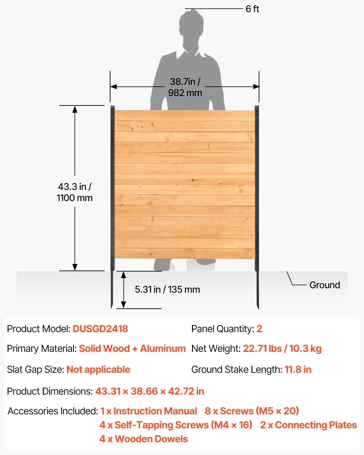 VEVOR koka privātuma žogs, 965 x 1067 mm, 2 paneļu masīvs gaisa kondicioniera aizsargžogs ar metāla mietiņiem, viegla DIY uzstādīšana, āra atkritumu tvertnes aizsegs dārza dekorēšanai - ZEMLETES.LV