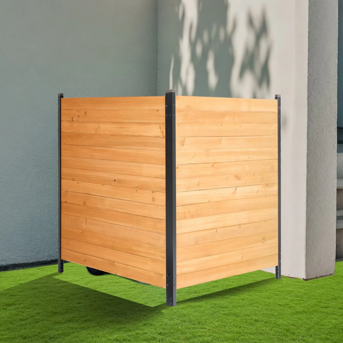VEVOR koka privātuma žogs, 965 x 1067 mm, 2 paneļu masīvs gaisa kondicioniera aizsargžogs ar metāla mietiņiem, viegla DIY uzstādīšana, āra atkritumu tvertnes aizsegs dārza dekorēšanai - ZEMLETES.LV