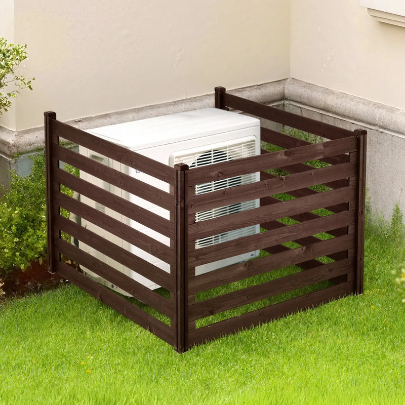 VEVOR koka privātuma žogs 1230 × 945 mm, 3 paneļu masīvkoka āra aizslietnis ar metāla mietiem un tērauda rāmi, piemērots gaisa kondicioniera, atkritumu konteineru un dārza zonas norobežošanai pie baseina - ZEMLETES.LV