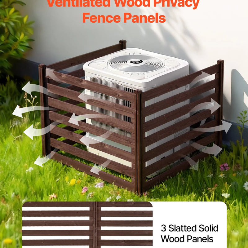 VEVOR koka privātuma žogs 1230 × 945 mm, 3 paneļu masīvkoka āra aizslietnis ar metāla mietiem un tērauda rāmi, piemērots gaisa kondicioniera, atkritumu konteineru un dārza zonas norobežošanai pie baseina - ZEMLETES.LV