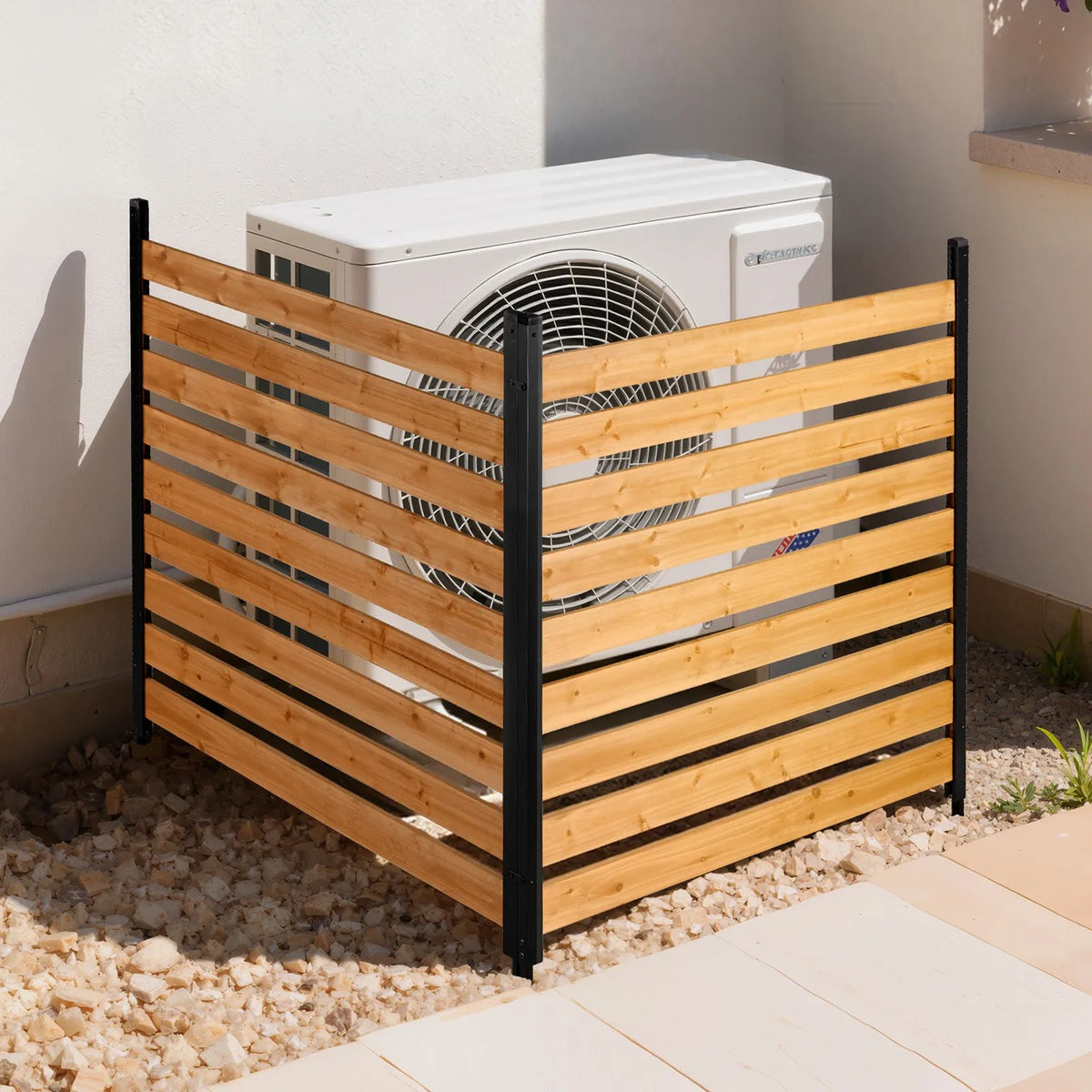 VEVOR koka privātuma žogs 1219 × 1244 × 1219 mm, 2 paneļu āra koka aizslietnis ar metāla mietiem un tērauda rāmi, piemērots kondicionieriem, atkritumu konteineriem, dārzam un baseinam - ZEMLETES.LV