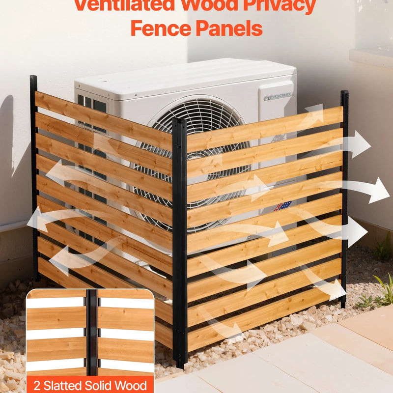 VEVOR koka privātuma žogs 1219 × 1244 × 1219 mm, 2 paneļu āra koka aizslietnis ar metāla mietiem un tērauda rāmi, piemērots kondicionieriem, atkritumu konteineriem, dārzam un baseinam - ZEMLETES.LV