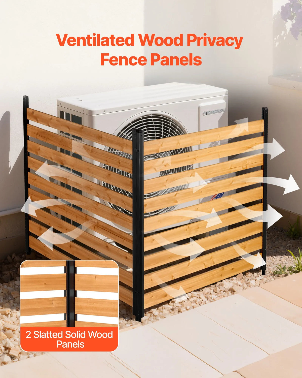 VEVOR koka privātuma žogs 1219 × 1244 × 1219 mm, 2 paneļu āra koka aizslietnis ar metāla mietiem un tērauda rāmi, piemērots kondicionieriem, atkritumu konteineriem, dārzam un baseinam - ZEMLETES.LV