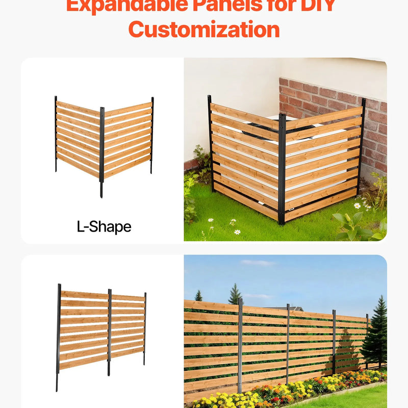 VEVOR koka privātuma žogs 1219 × 1244 × 1219 mm, 2 paneļu āra koka aizslietnis ar metāla mietiem un tērauda rāmi, piemērots kondicionieriem, atkritumu konteineriem, dārzam un baseinam - ZEMLETES.LV