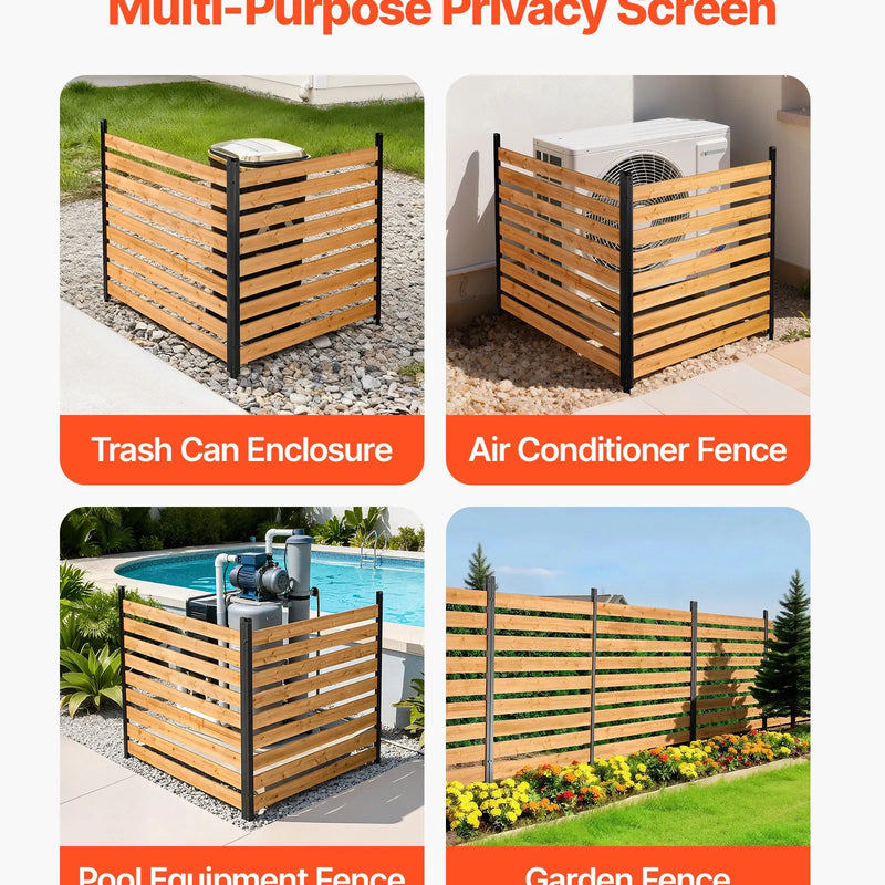 VEVOR koka privātuma žogs 1219 × 1244 × 1219 mm, 2 paneļu āra koka aizslietnis ar metāla mietiem un tērauda rāmi, piemērots kondicionieriem, atkritumu konteineriem, dārzam un baseinam - ZEMLETES.LV