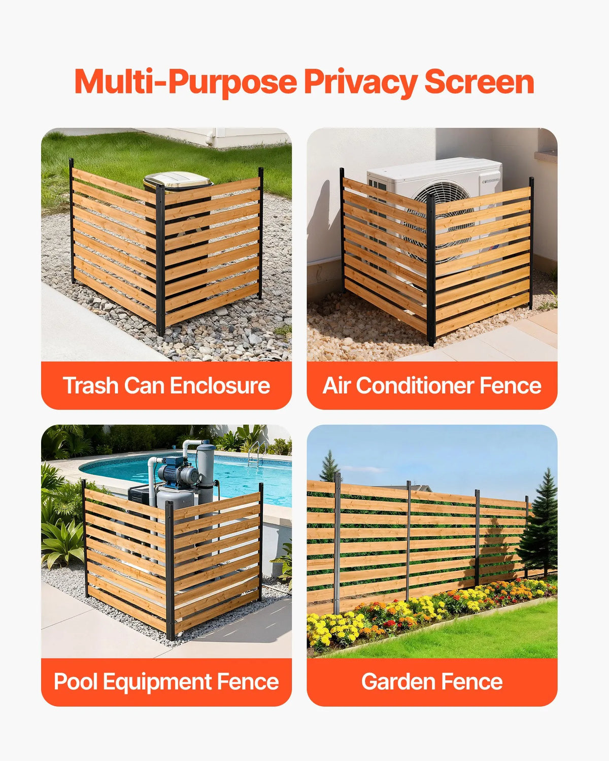 VEVOR koka privātuma žogs 1219 × 1244 × 1219 mm, 2 paneļu āra koka aizslietnis ar metāla mietiem un tērauda rāmi, piemērots kondicionieriem, atkritumu konteineriem, dārzam un baseinam - ZEMLETES.LV
