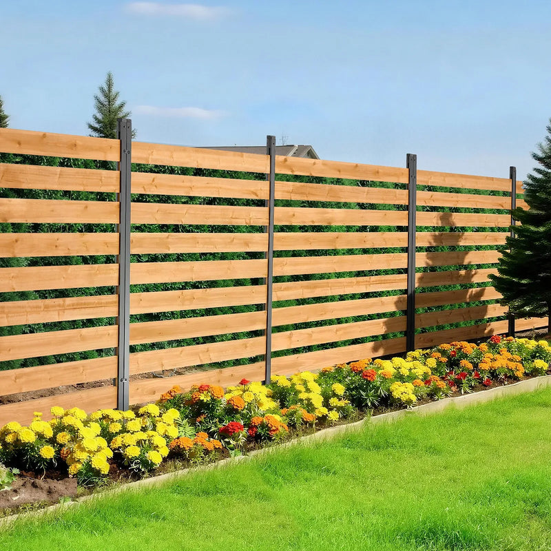 VEVOR koka privātuma žogs 1219 × 1244 × 1219 mm, 2 paneļu āra koka aizslietnis ar metāla mietiem un tērauda rāmi, piemērots kondicionieriem, atkritumu konteineriem, dārzam un baseinam - ZEMLETES.LV