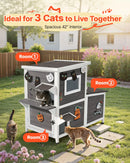 VEVOR divstāvu koka āra kaķu māja 3 kaķiem ziemā, paaugstināta savvaļas kaķu māja ar kāpnēm, caurspīdīgu logu un durvju aizkaru, ūdensizturīga kaķu māja dārzam, 107 × 63 × 86 cm