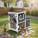 VEVOR divstāvu koka āra kaķu māja 3 kaķiem ziemā, paaugstināta savvaļas kaķu māja ar kāpnēm, caurspīdīgu logu un durvju aizkaru, ūdensizturīga kaķu māja dārzam, 107 × 63 × 86 cm