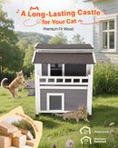 VEVOR izolētā divstāvu koka kaķu māja ar putuplasta izolāciju, balkonu un ūdensizturīgu konstrukciju, piemērota 1–3 kaķiem lietošanai iekštelpās un ārā, 84 × 75 × 82 cm