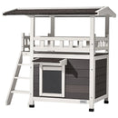 VEVOR divstāvu koka āra kaķu māja ar kāpnēm un balkonu, paaugstināta konstrukcija, plaša un ūdensizturīga kaķu māja lietošanai iekštelpās un ārā ziemā, 76 × 56 × 77 cm