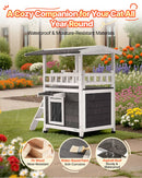 VEVOR divstāvu koka āra kaķu māja ar kāpnēm un balkonu, paaugstināta konstrukcija, plaša un ūdensizturīga kaķu māja lietošanai iekštelpās un ārā ziemā, 76 × 56 × 77 cm