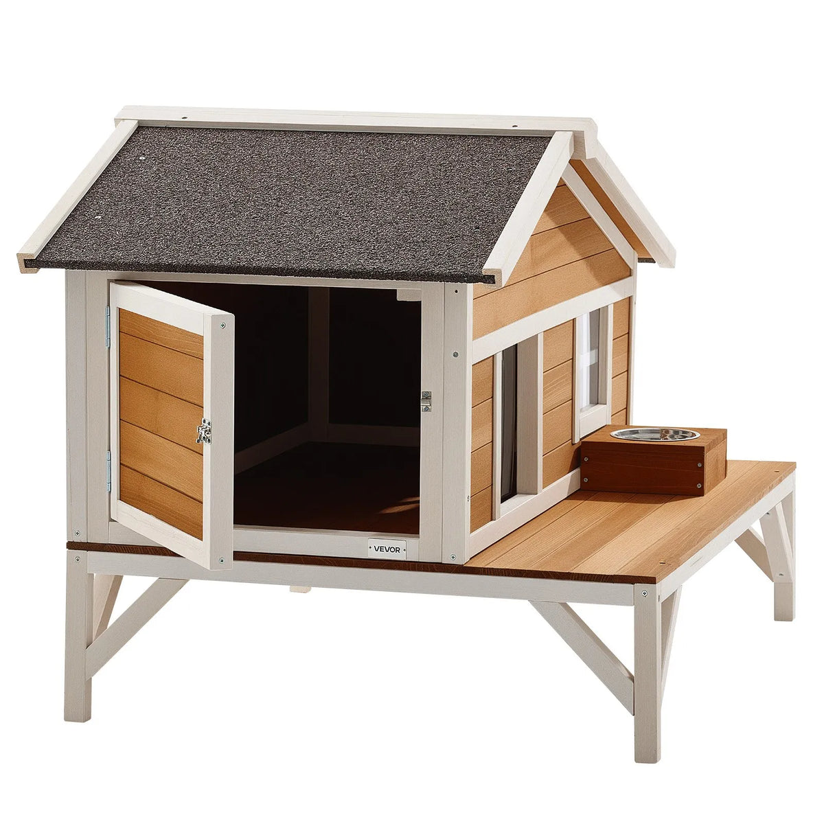 VEVOR Insulated Elevated Wooden Cat House with Foam Insulation and Platform, 3–5 Cats, 110 × 85 × 78 cm