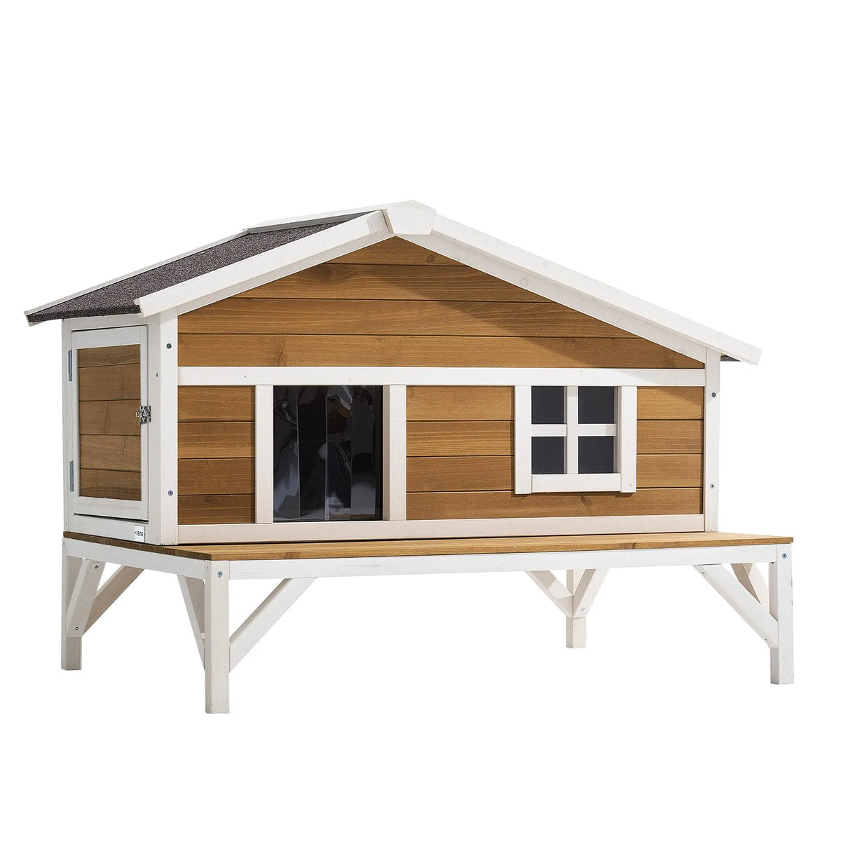 VEVOR Insulated Elevated Wooden Cat House with Foam Insulation and Platform, 3–5 Cats, 110 × 85 × 78 cm