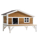 VEVOR izolētā paaugstinātā koka kaķu māja ar pilnu putuplasta izolāciju, lielu platformu un ūdensizturīgu konstrukciju lietošanai iekštelpās un ārā ziemā, 110 × 85 × 78 cm