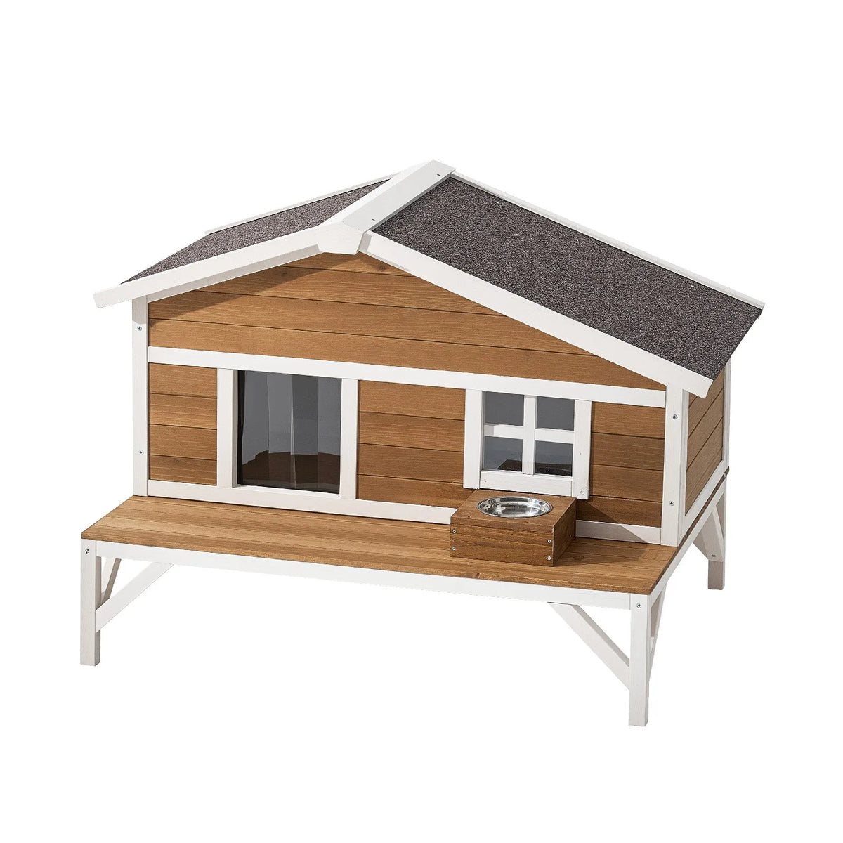 VEVOR Insulated Elevated Wooden Cat House with Foam Insulation and Platform, 3–5 Cats, 110 × 85 × 78 cm