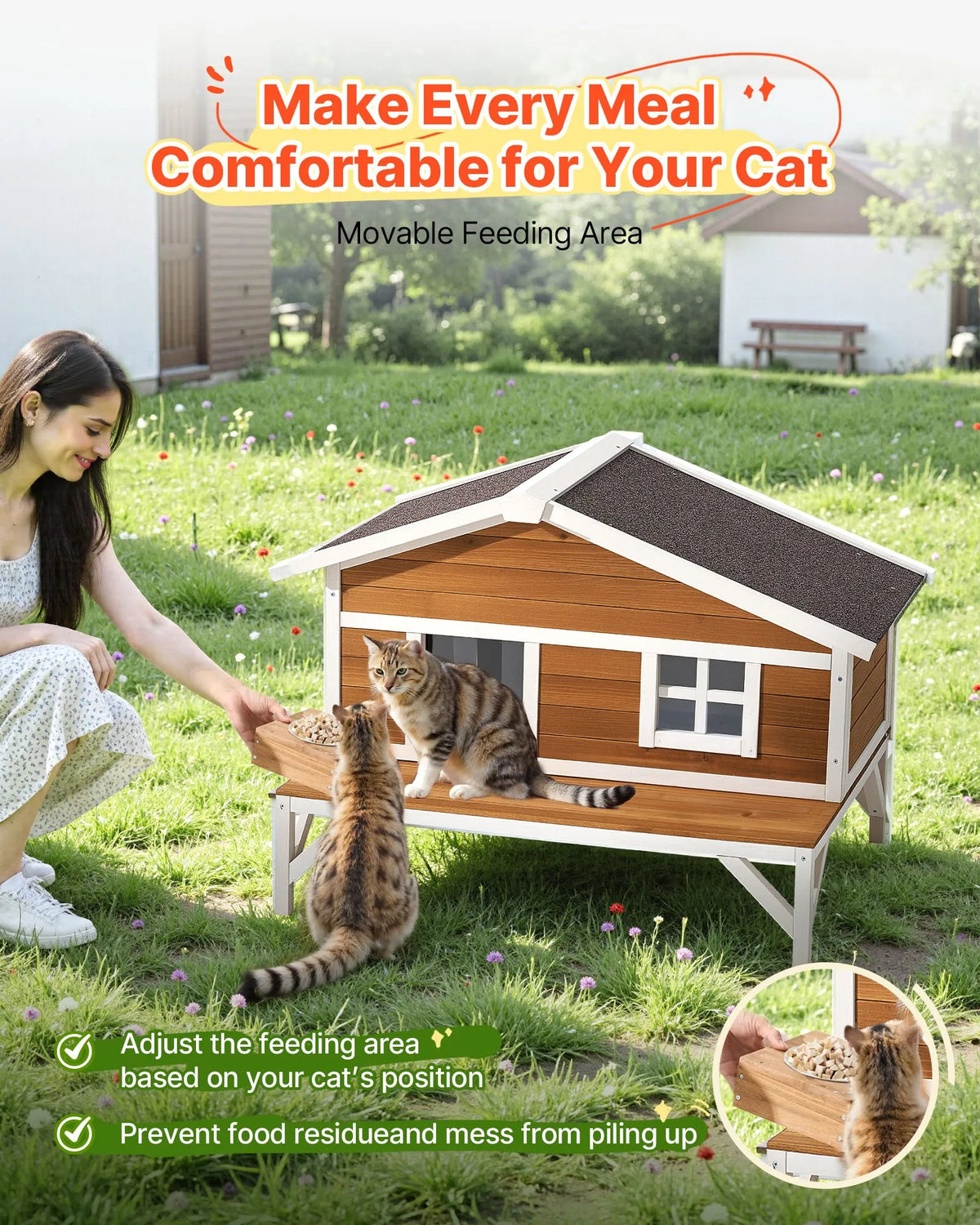VEVOR Insulated Elevated Wooden Cat House with Foam Insulation and Platform, 3–5 Cats, 110 × 85 × 78 cm