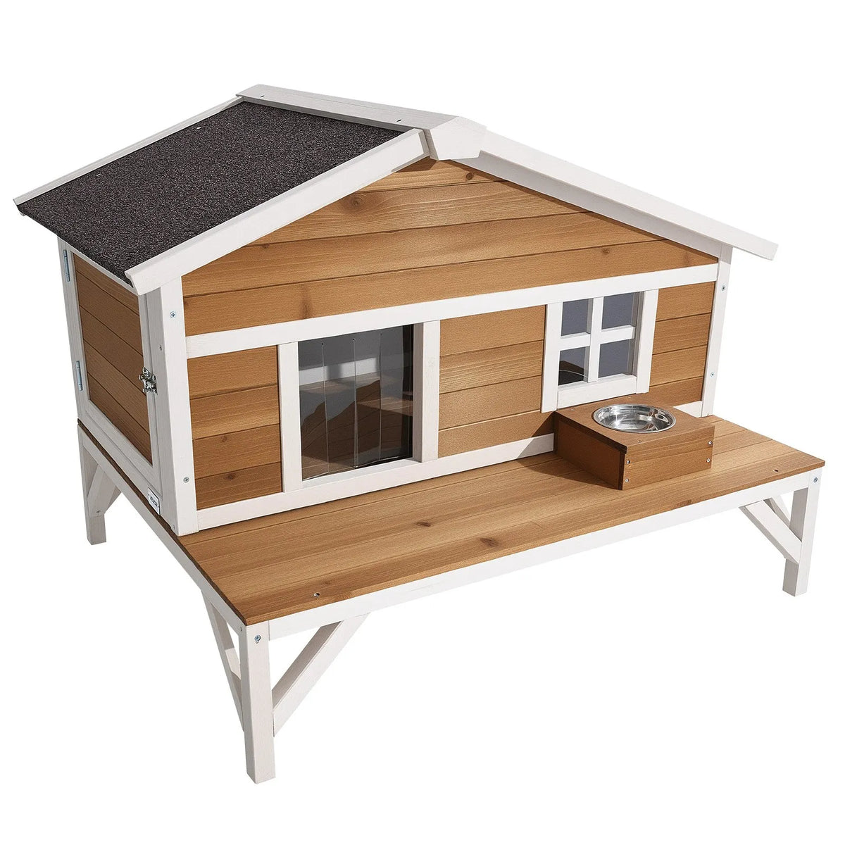 VEVOR Insulated Elevated Wooden Cat House with Foam Insulation and Platform, 3–5 Cats, 110 × 85 × 78 cm