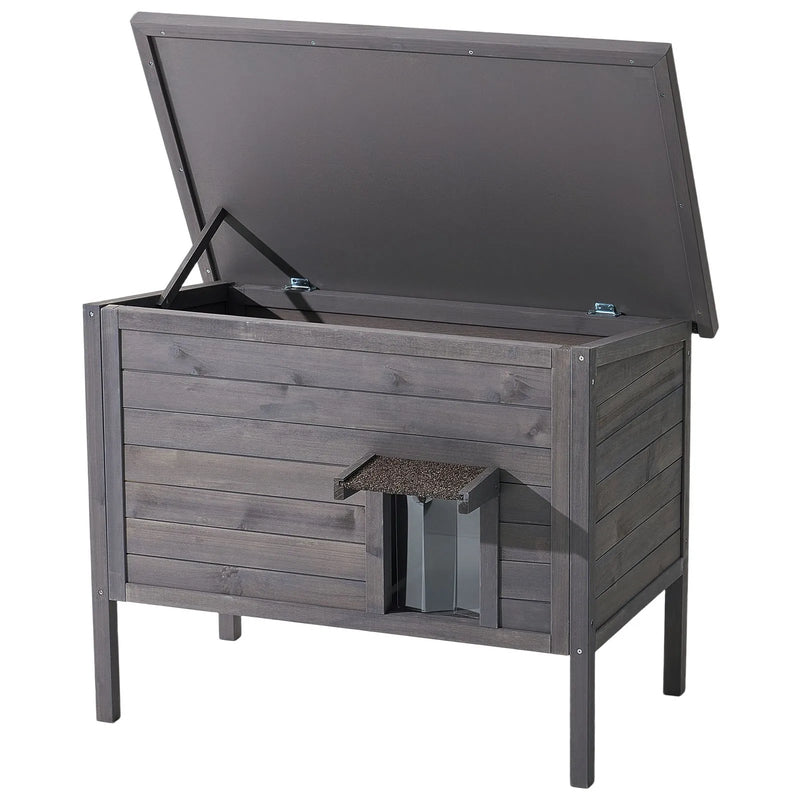 VEVOR apsildāma kaķu māja, izolēta koka māja āra kaķiem, ūdensizturīgs patvērums ar sildīšanas paliktni, PVC durvju aizkaru un atveramu bitumena jumtu, 87 x 53,5 x 69 cm, piemērota 1–3 kaķiem ziemā