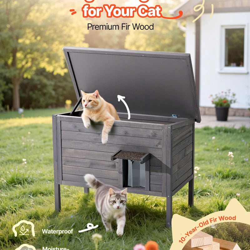 VEVOR apsildāma kaķu māja, izolēta koka māja āra kaķiem, ūdensizturīgs patvērums ar sildīšanas paliktni, PVC durvju aizkaru un atveramu bitumena jumtu, 87 x 53,5 x 69 cm, piemērota 1–3 kaķiem ziemā