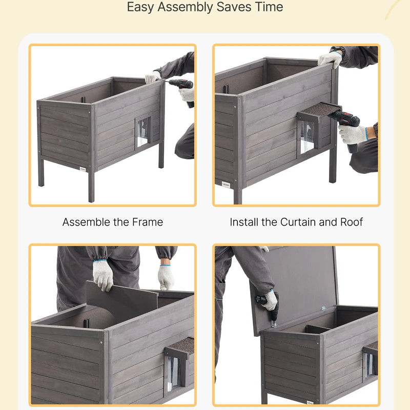 VEVOR apsildāma kaķu māja, izolēta koka māja āra kaķiem, ūdensizturīgs patvērums ar sildīšanas paliktni, PVC durvju aizkaru un atveramu bitumena jumtu, 87 x 53,5 x 69 cm, piemērota 1–3 kaķiem ziemā