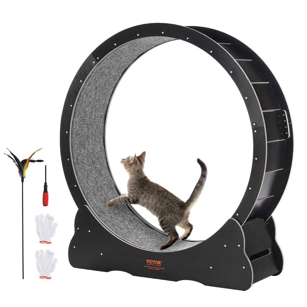 VEVOR Cat Exercise Wheel 110 cm, Wooden, with Removable Mat and Toy