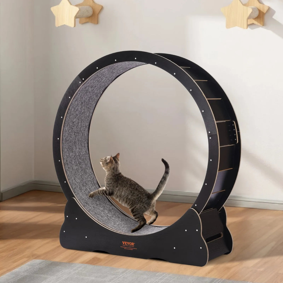 VEVOR Cat Exercise Wheel 110 cm, Wooden, with Removable Mat and Toy