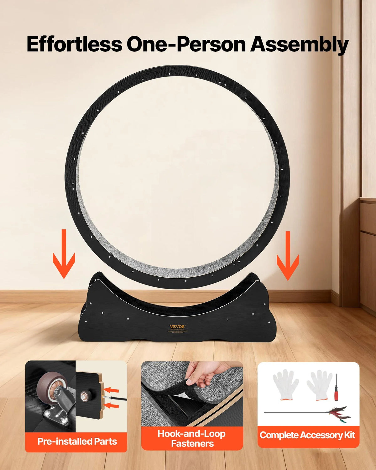 VEVOR Cat Exercise Wheel 120 cm, Wooden, with Mat and Locking Mechanism, for Cats up to 12.7 kg, Black