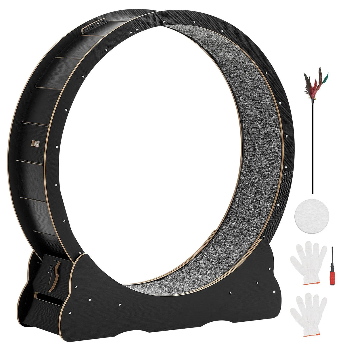 VEVOR Cat Exercise Wheel 120 cm, Wooden, with Mat and Locking Mechanism, for Cats up to 12.7 kg, Black