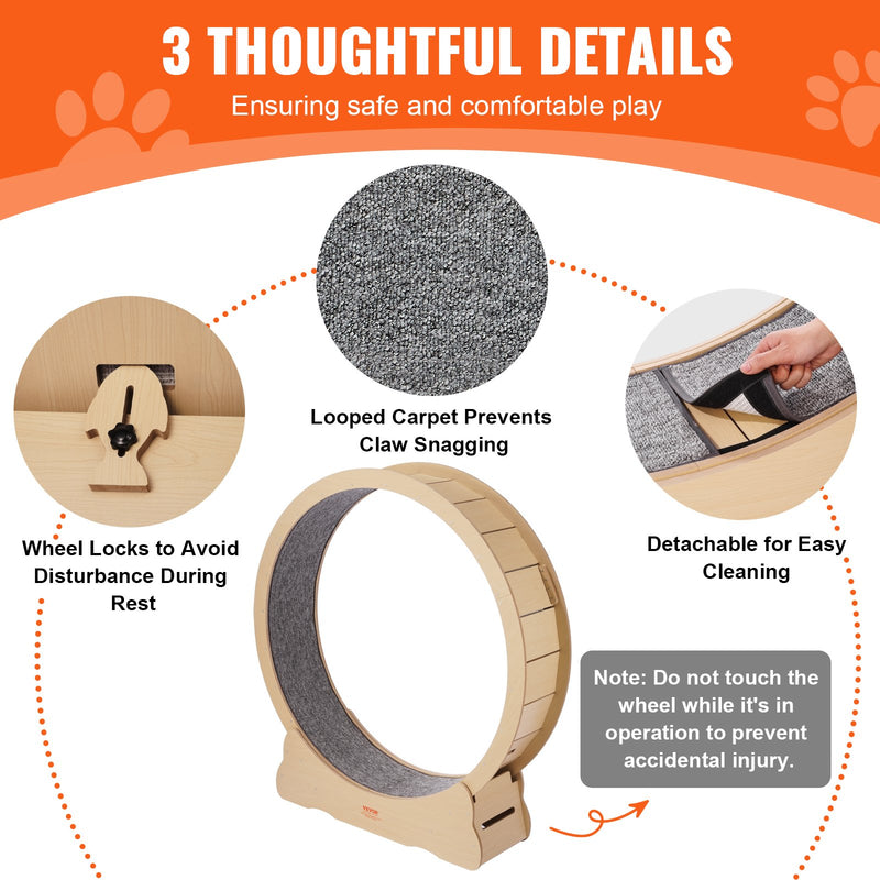 VEVOR Koka kaķu skriešanas ritenis, 132 cm, trokšņu slāpējošs, piemērots visiem izmēriem